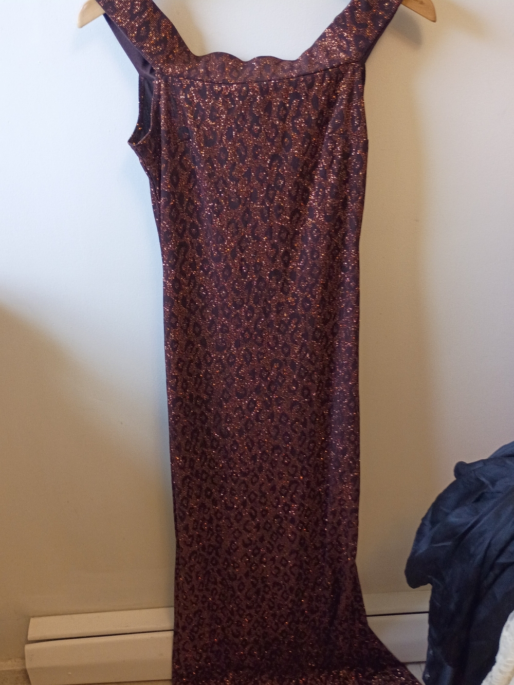 Jessica McClintock For Gunne Sax Plum Metallic Knit Maxi Dress